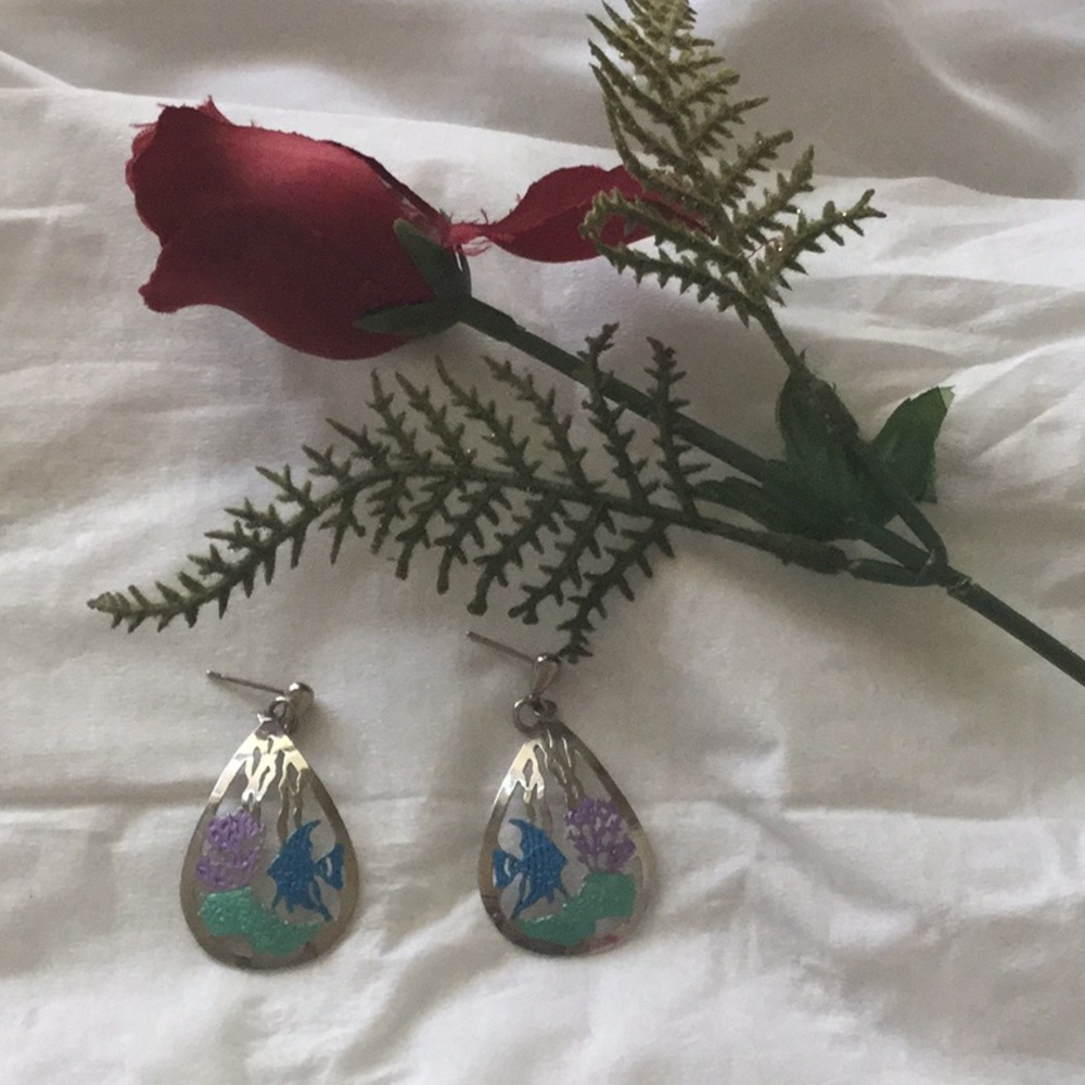 Silver earrings with turquoise and sea foam colors